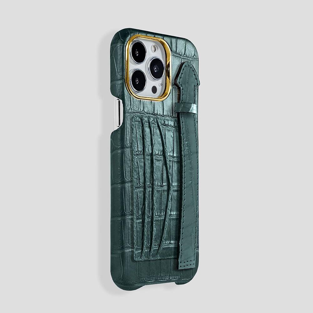 iPhone 15 Cardholder Finger Strap Case Alligator - Gatti Luxury