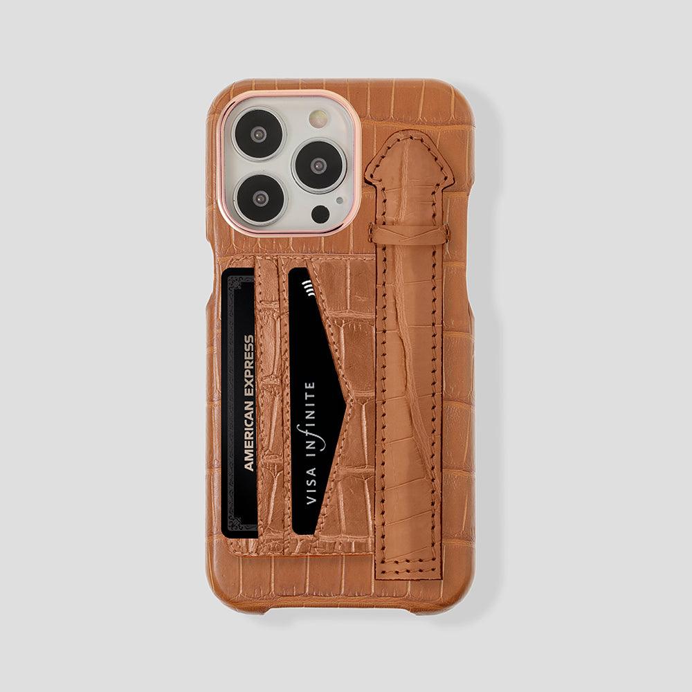 iPhone 15 Cardholder Finger Strap Case Alligator - Gatti Luxury
