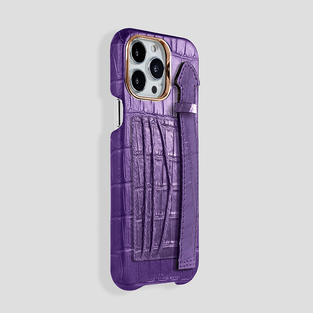 iPhone 15 Cardholder Finger Strap Case Alligator