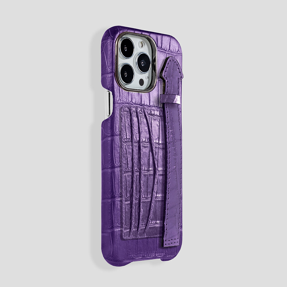 iPhone 15 Cardholder Finger Strap Case Alligator