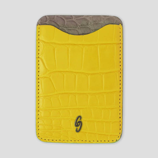 Cardholder with Magsafe in Alligator Yellow & Grey - Gatti Luxury