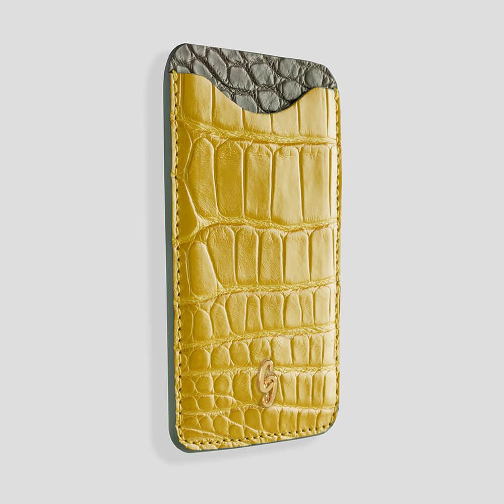 Cardholder with Magsafe in Alligator Yellow & Grey - Gatti Luxury