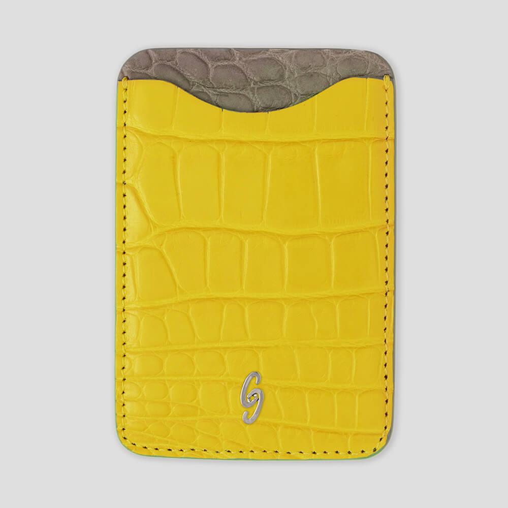 Cardholder with Magsafe in Alligator Yellow & Grey - Gatti Luxury