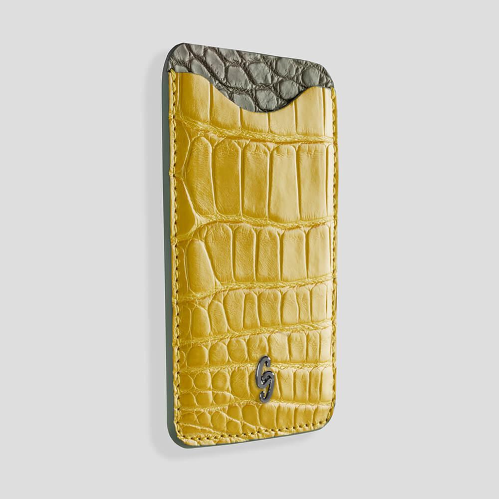 Cardholder with Magsafe in Alligator Yellow & Grey - Gatti Luxury