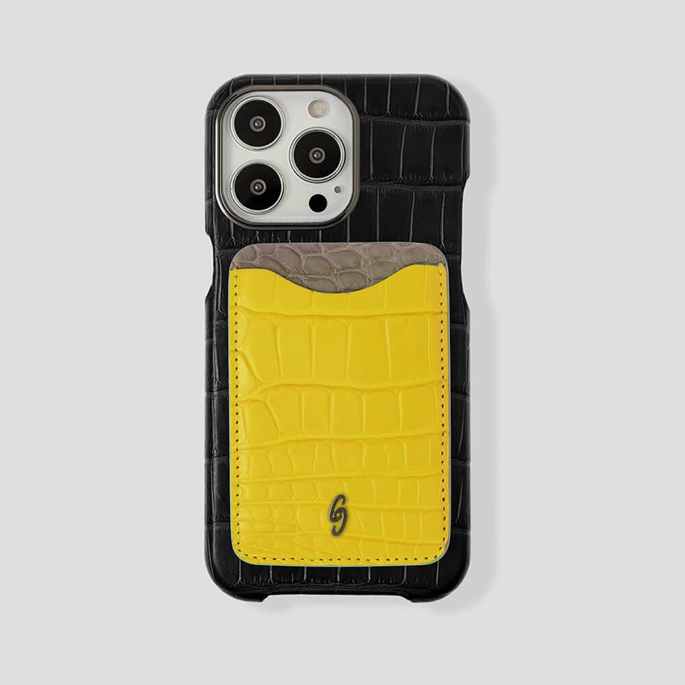 Cardholder with Magsafe in Alligator Yellow & Grey - Gatti Luxury