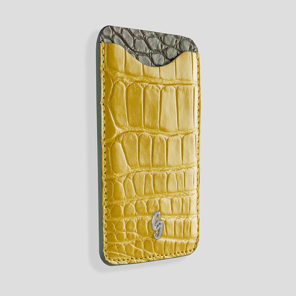 Cardholder with Magsafe in Alligator Yellow & Grey - Gatti Luxury