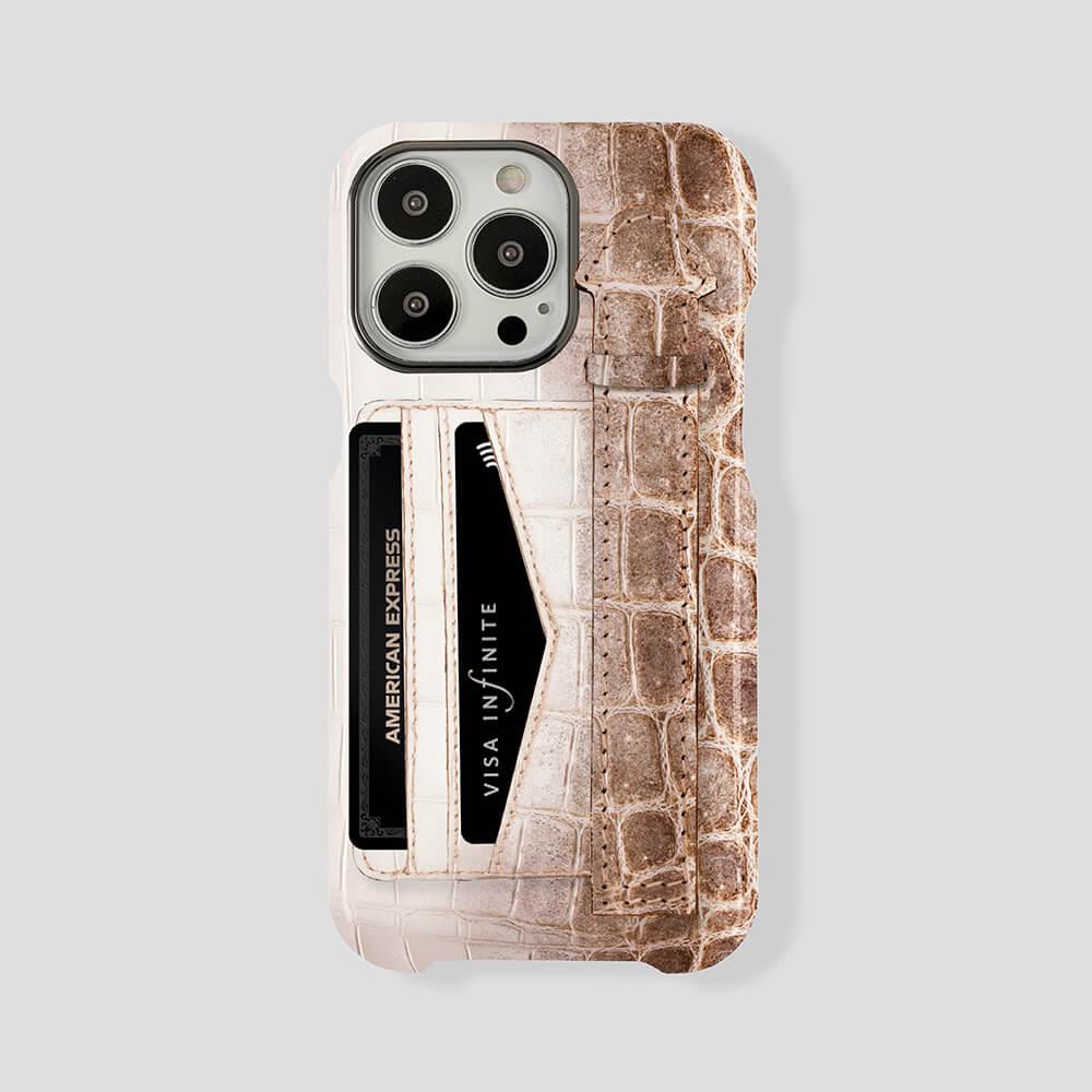 iPhone 15 Cardholder Finger Strap Case Himalayan Crocodile - Gatti Luxury
