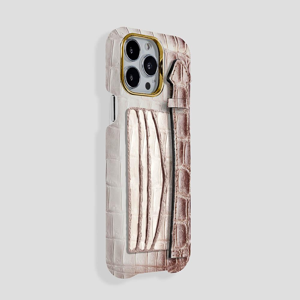 iPhone 15 Cardholder Finger Strap Case Himalayan Crocodile - Gatti Luxury