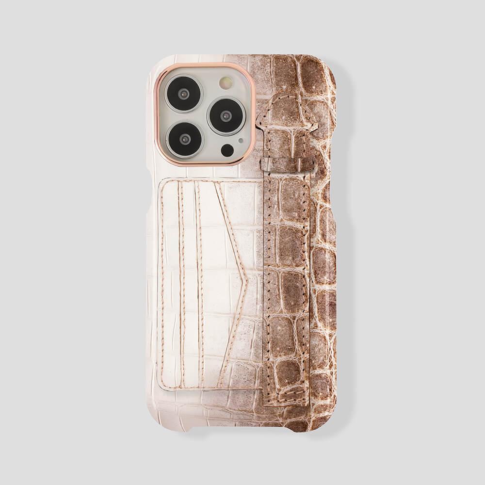 iPhone 15 Plus Cardholder Finger Strap Case Himalayan Crocodile - Gatti Luxury