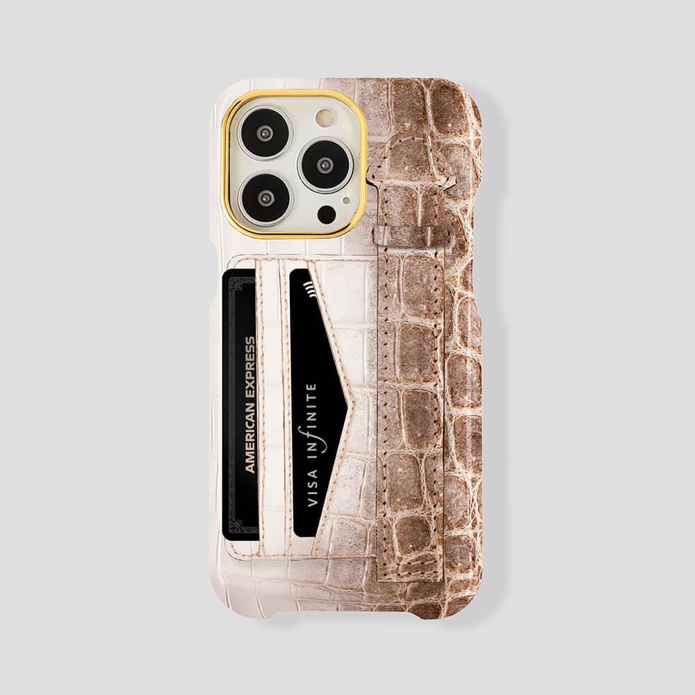 iPhone 15 Plus Cardholder Finger Strap Case Himalayan Crocodile - Gatti Luxury