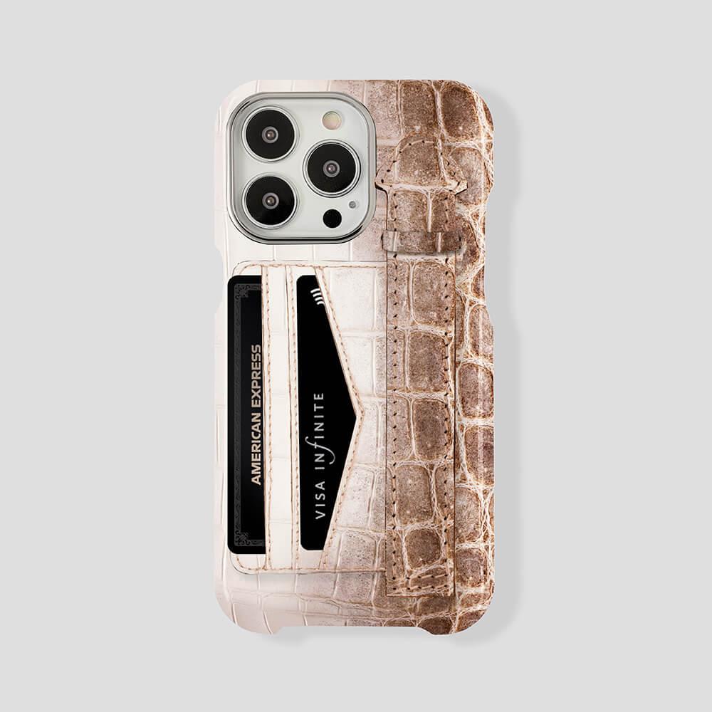 iPhone 15 Pro Cardholder Finger Strap Case Himalayan Crocodile - Gatti Luxury