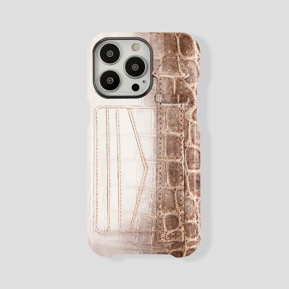 iPhone 15 Pro Cardholder Finger Strap Case Himalayan Crocodile - Gatti Luxury