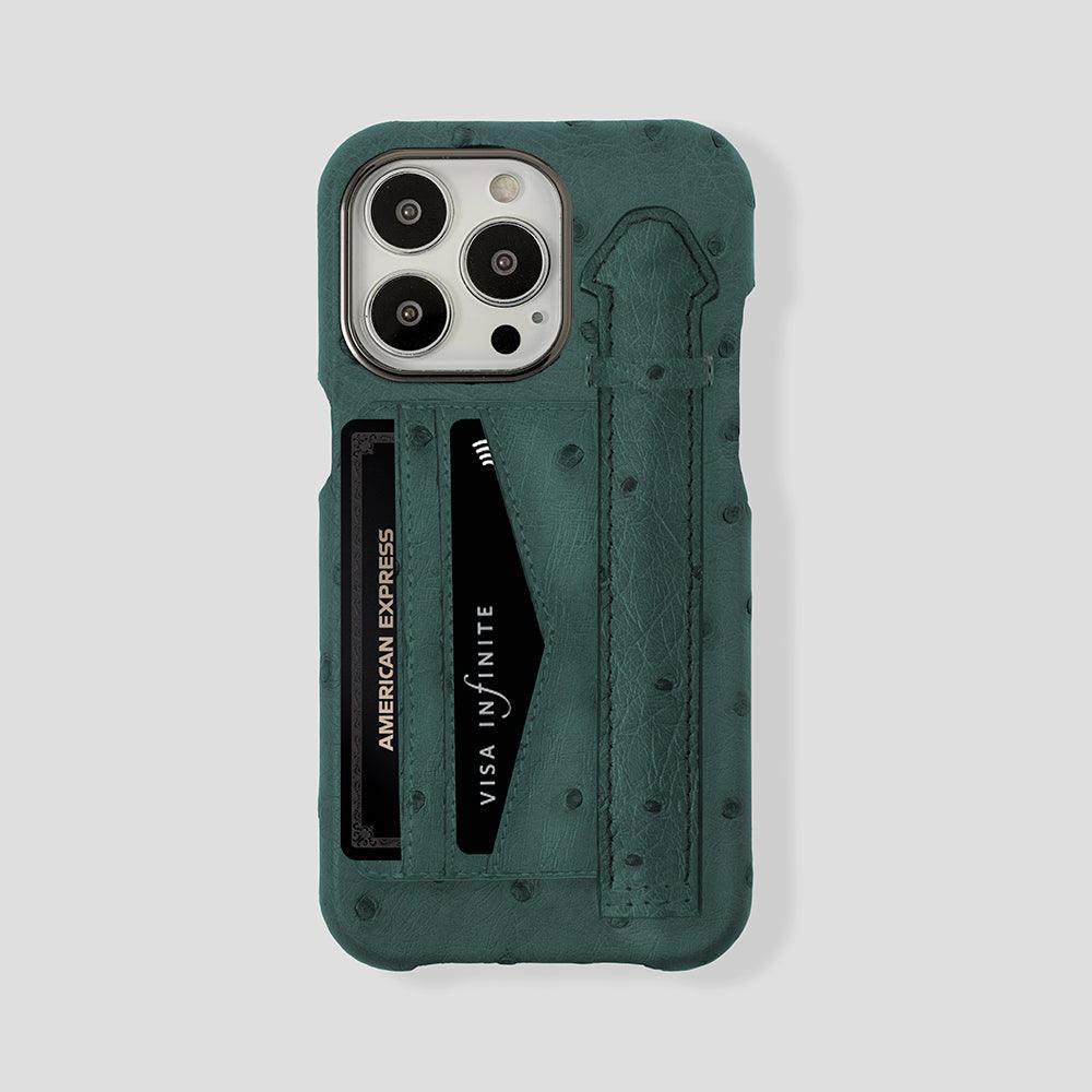 iPhone 15 Pro Cardholder Finger Strap Case Ostrich - Gatti Luxury