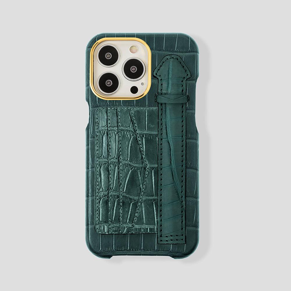 iPhone 15 Cardholder Finger Strap Case Alligator - Gatti Luxury