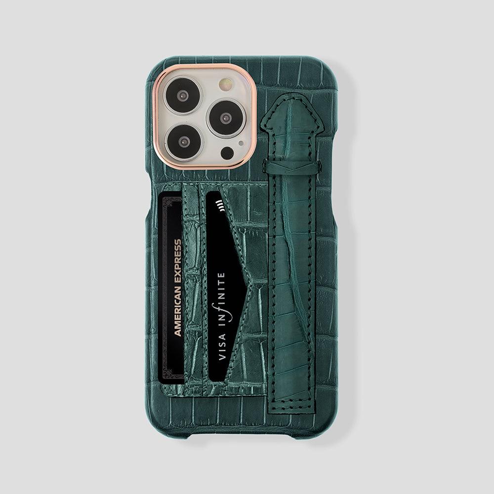 iPhone 15 Cardholder Finger Strap Case Alligator - Gatti Luxury