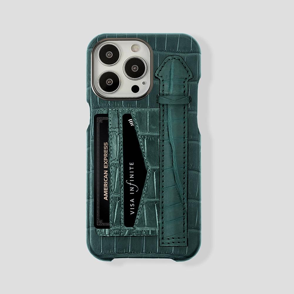 iPhone 15 Cardholder Finger Strap Case Alligator - Gatti Luxury