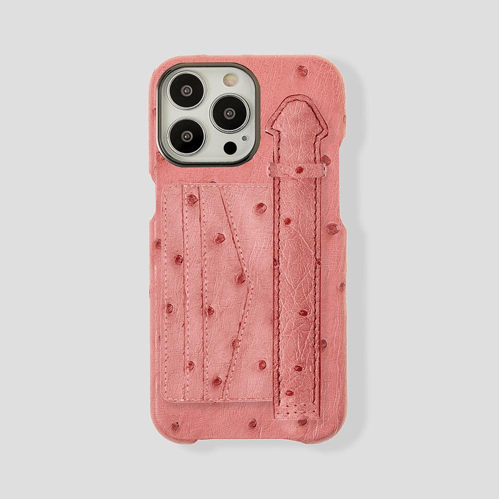 iPhone 15 Pro Max Cardholder Finger Strap Case Ostrich - Gatti Luxury