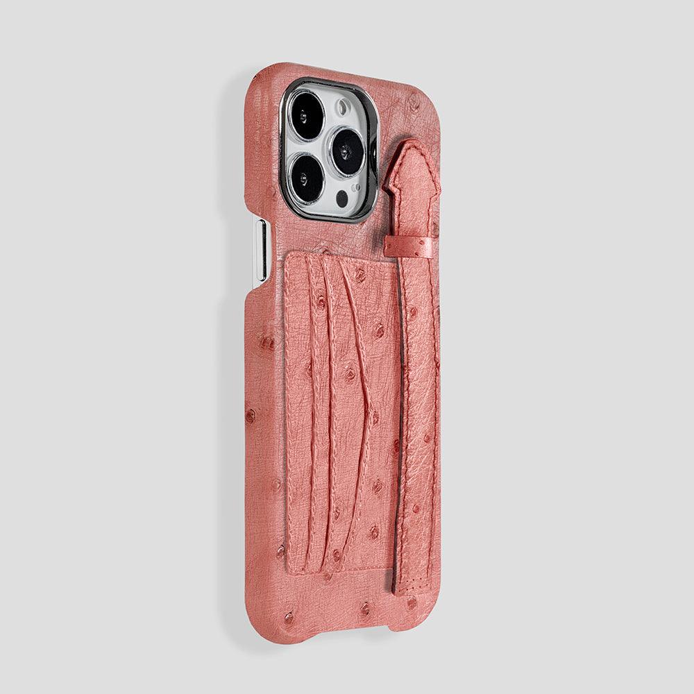iPhone 15 Pro Max Cardholder Finger Strap Case Ostrich - Gatti Luxury