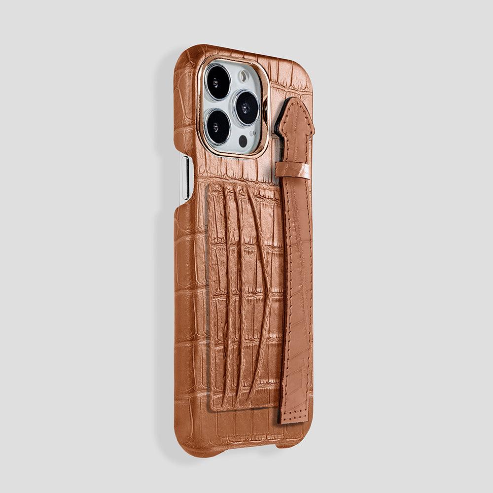 iPhone 15 Cardholder Finger Strap Case Alligator - Gatti Luxury