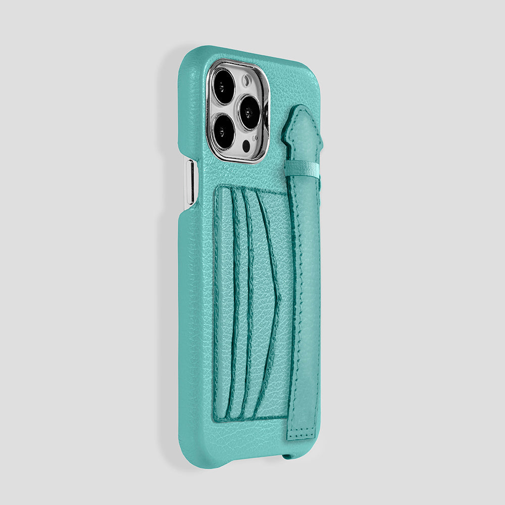 iPhone 15 Pro Max Cardholder Finger Strap Case Calfskin