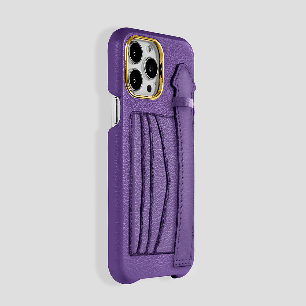 iPhone 15 Cardholder Finger Strap Case Calfskin