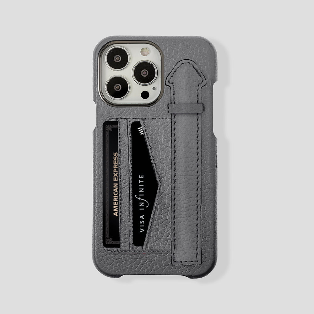 iPhone 15 Pro Max Cardholder Finger Strap Case Calfskin