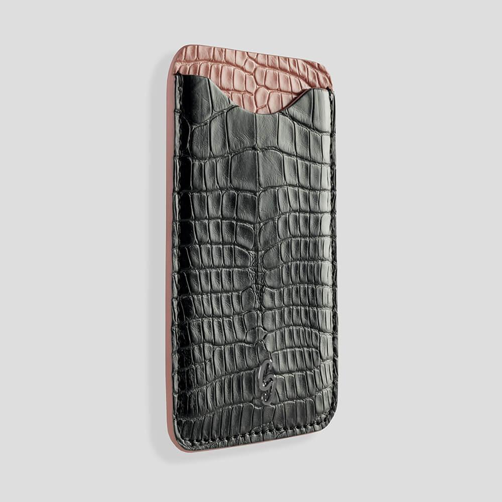 Cardholder with Magsafe in Alligator Black & Pink - Gatti Luxury