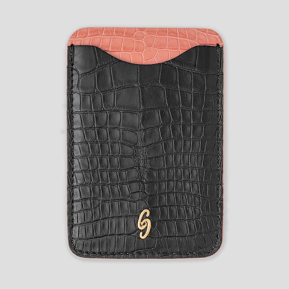 Cardholder with Magsafe in Alligator Black & Pink - Gatti Luxury