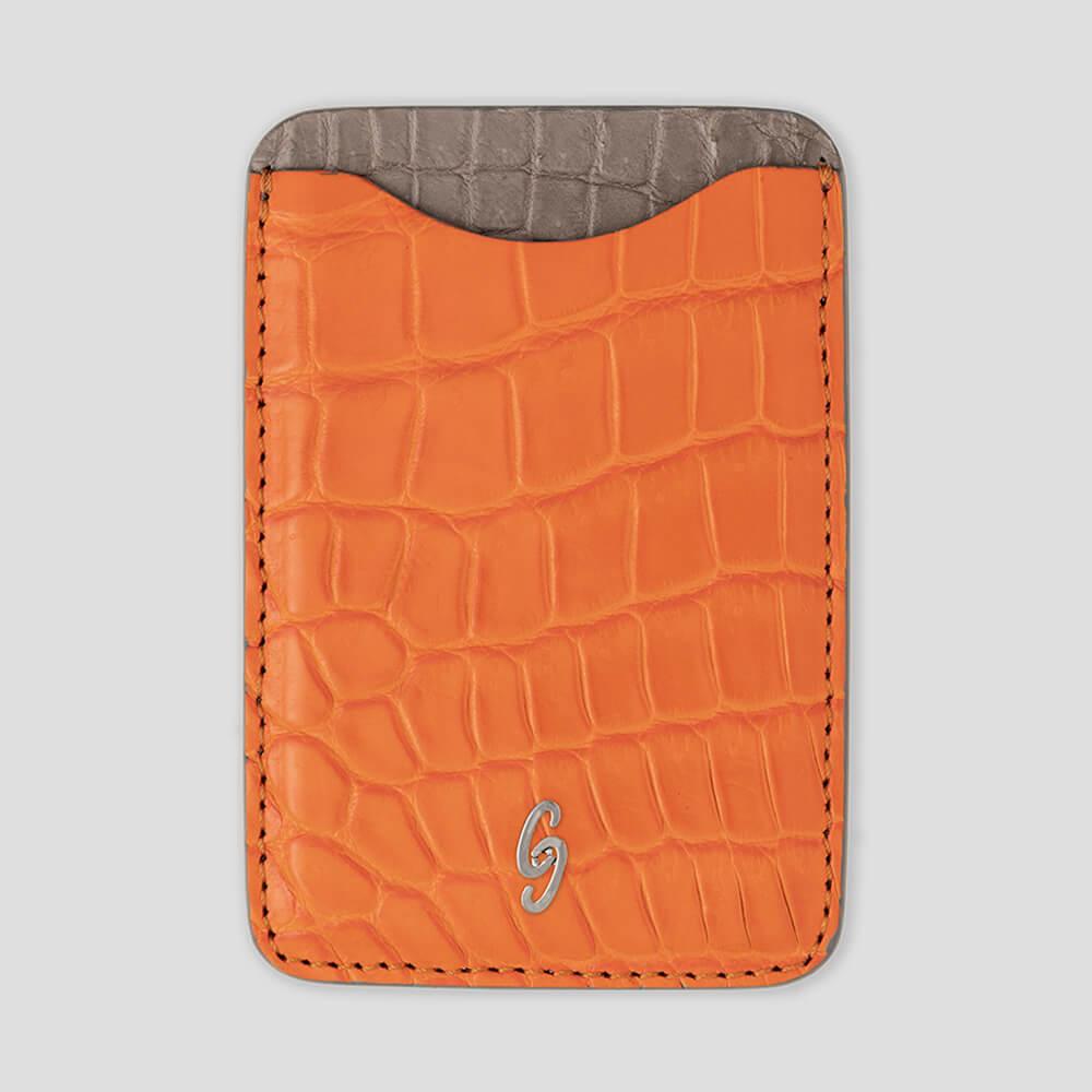 Cardholder with Magsafe in Alligator Orange & Grey - Gatti Luxury