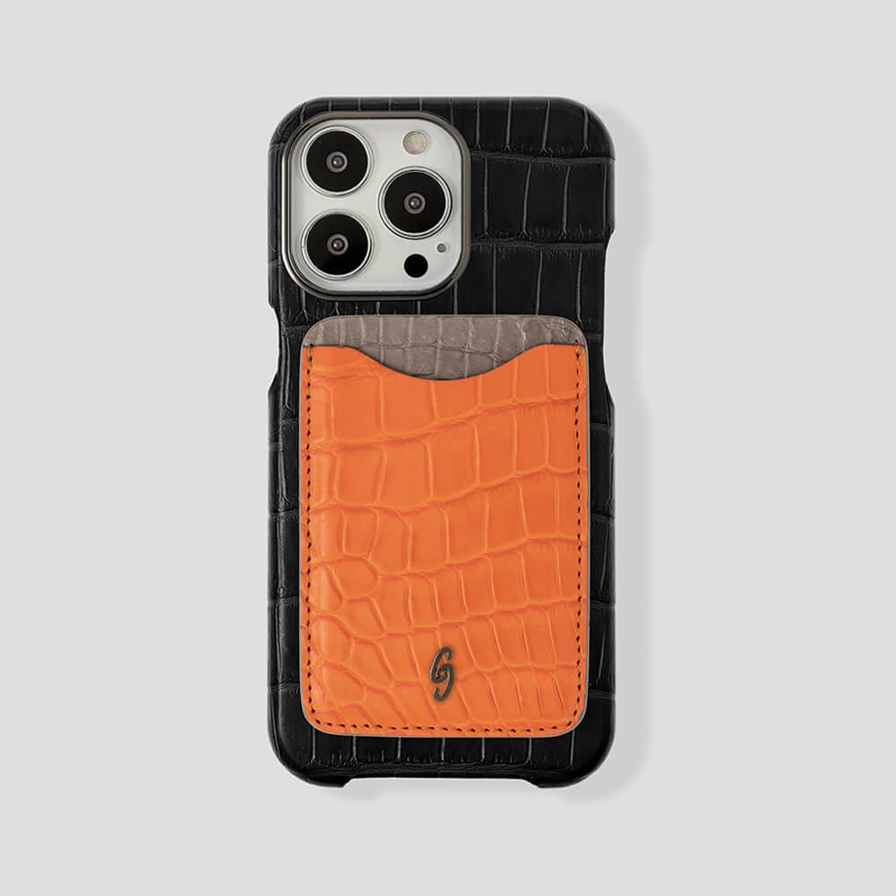 Cardholder with Magsafe in Alligator Orange & Grey - Gatti Luxury