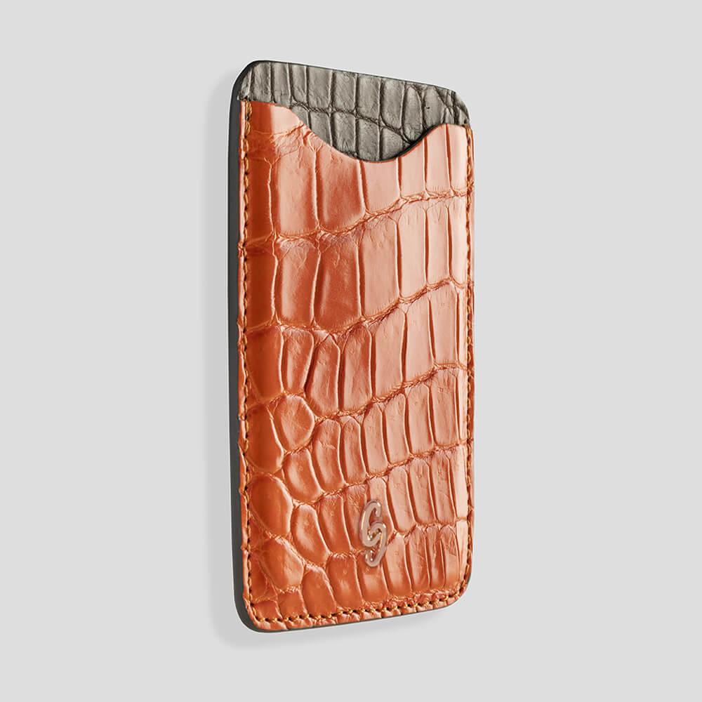 Cardholder with Magsafe in Alligator Orange & Grey - Gatti Luxury