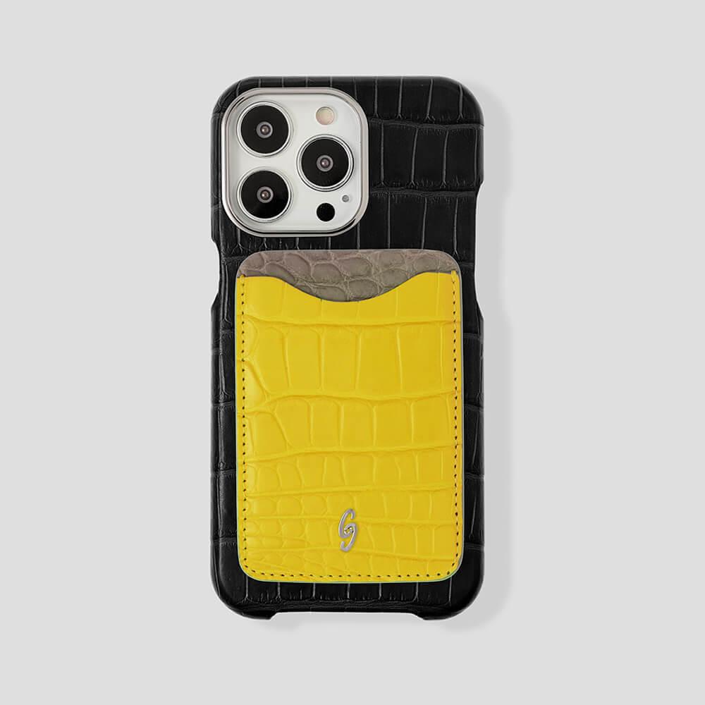 Cardholder with Magsafe in Alligator Yellow & Grey - Gatti Luxury