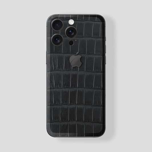 Custom iPhone 15 Pro | Pro Max in Titan Black Alligator Black Phantom with Black Logo - Gatti Luxury