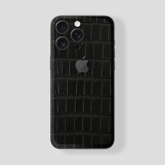 Custom iPhone 15 Pro | Pro Max in Titan Black Alligator Black with Black Logo - Gatti Luxury