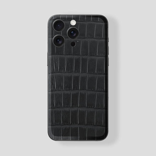 Custom iPhone 15 Pro | Pro Max in Titan Black Phantom Alligator Black - Gatti Luxury