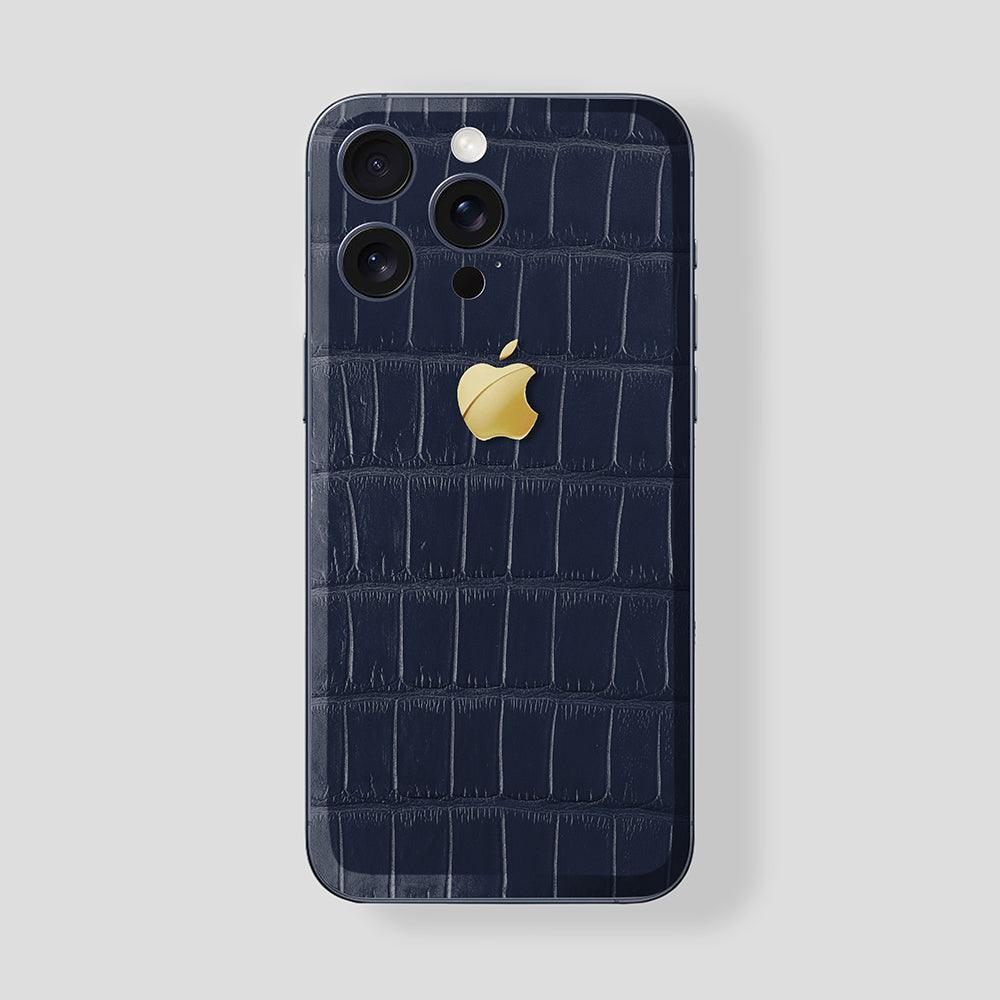 Custom iPhone 15 Pro | Pro Max in Titan Blue Alligator Blue Navy Yellow Gold - Gatti Luxury