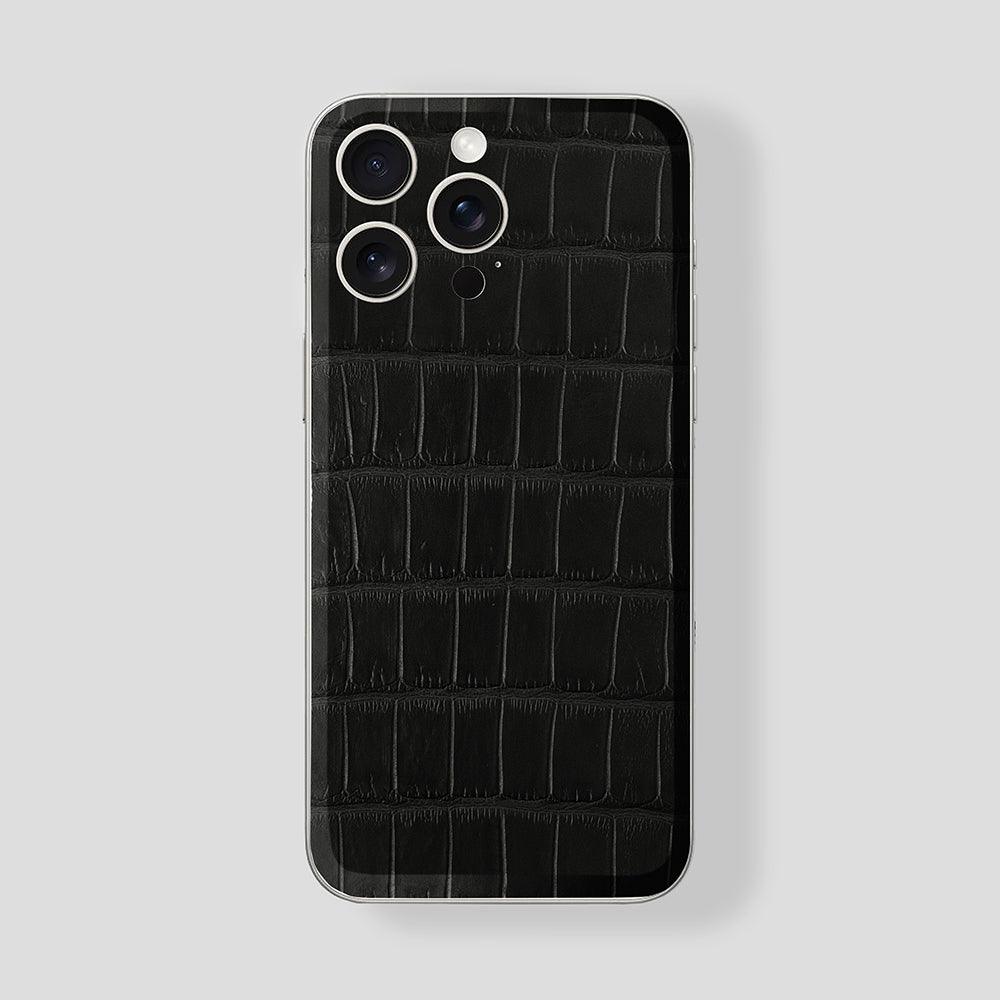 Custom iPhone 15 Pro | Pro Max in Titan White Alligator Black - Gatti Luxury