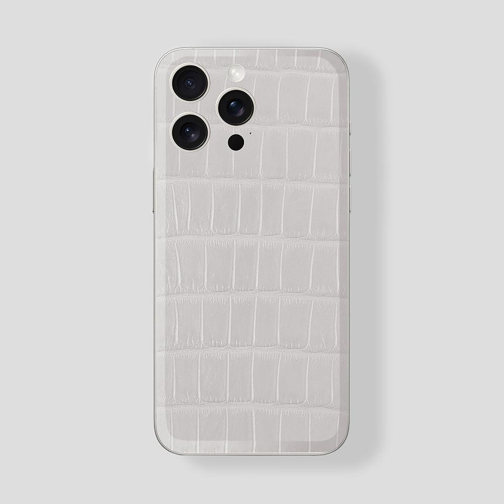 Custom iPhone 15 Pro | Pro Max in Titan White Alligator White - Gatti Luxury