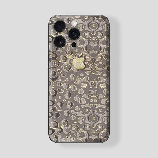 Custom iPhone 15 Pro | Pro Max Titan Black Caron Gold Fiber - Gold Diamonds - Gatti Luxury
