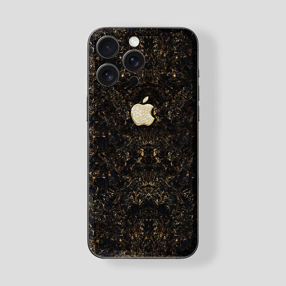 Custom iPhone 15 Pro | Pro Max Titan Black Caron Gold Fiber M- Gold Diamonds - Gatti Luxury