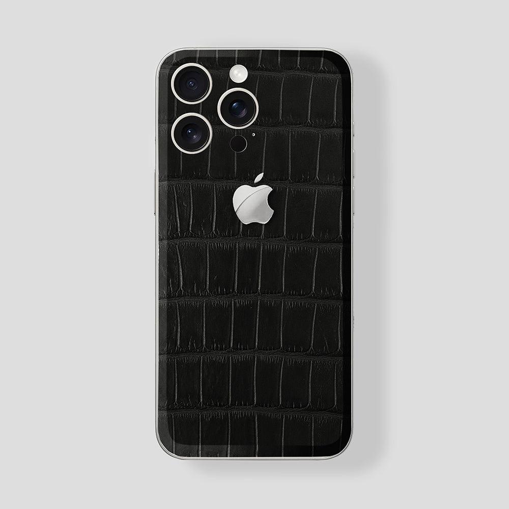 Custom iPhone 15 Pro | Pro Max Titan White Alligator Black White Gold Logo - Gatti Luxury