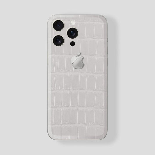 Custom iPhone 15 Pro | Pro Max Titan White Alligator White - White Gold - Gatti Luxury