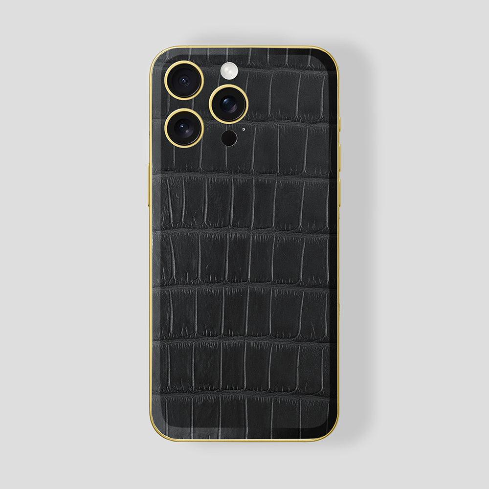 Custom iPhone Gold 24K, Alligator Black Rubber - Gatti Luxury