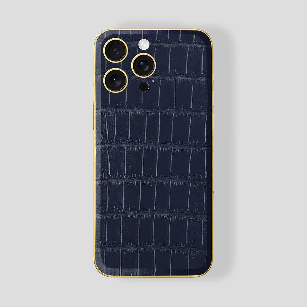 Custom iPhone Gold 24K, Blue Navy Alligator - Gatti Luxury
