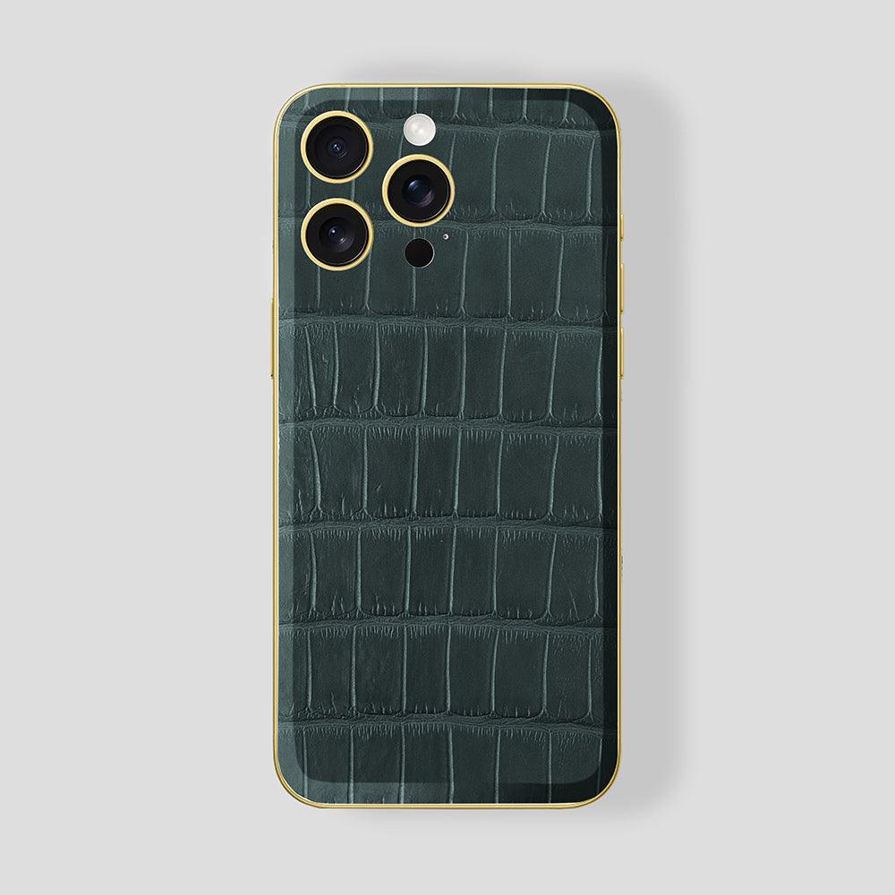 Custom iPhone Gold 24K, Green Emerald Alligator - Gatti Luxury