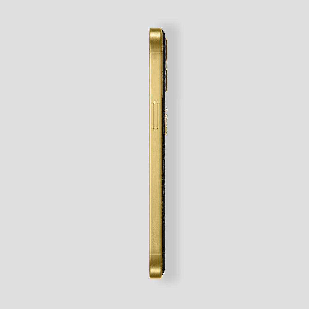 Custom iPhone Gold 24K | Alligator Black | Gold Diamond Logo - Gatti Luxury