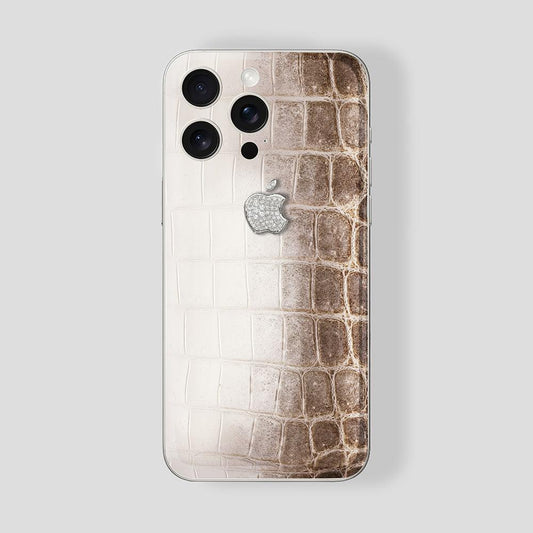 Custom iHimalayan Crocodile Phone 15 Pro | Pro Max Logo White Gold Diamonds - Gatti Luxury