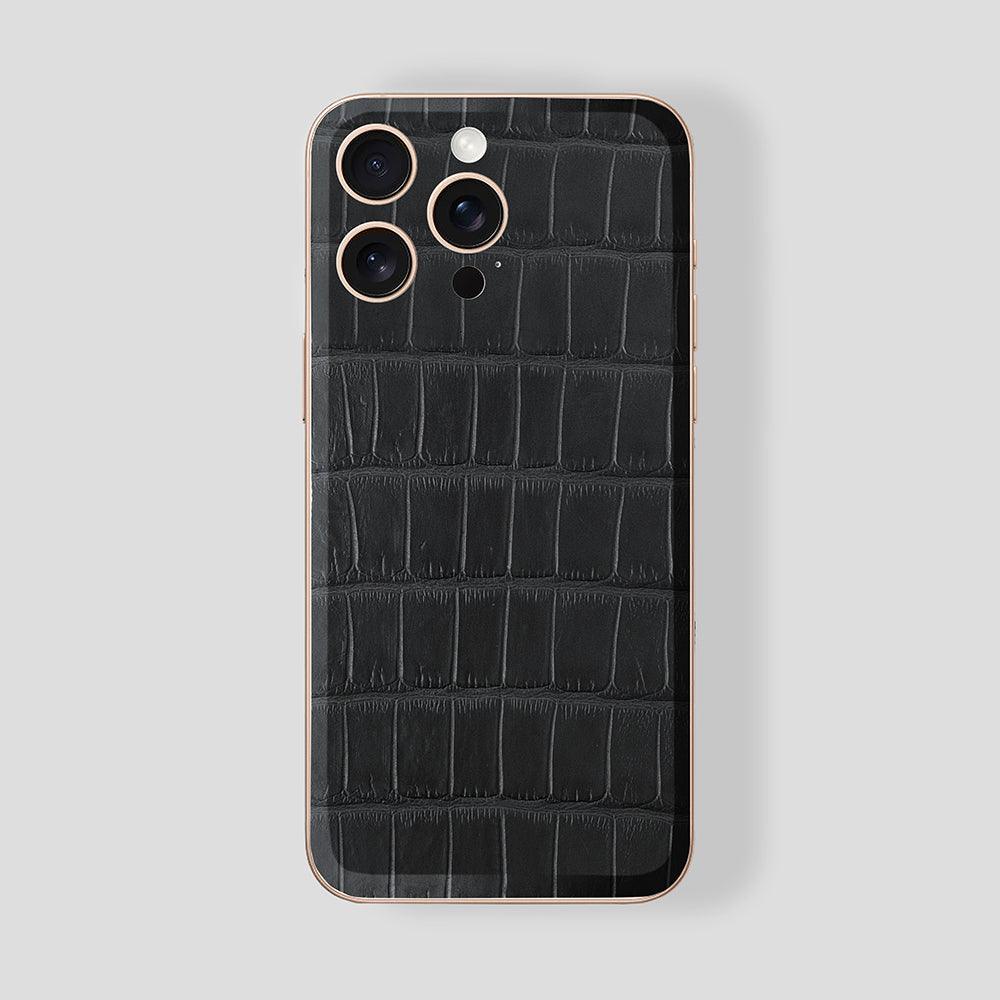 Custom iPhone Rose Gold 24K, Alligator Black Rubber - Gatti Luxury