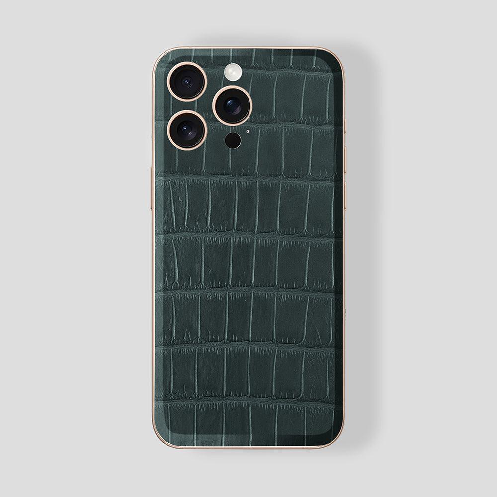 Custom iPhone Rose Gold 24K, Green Emerald Alligator - Gatti Luxury