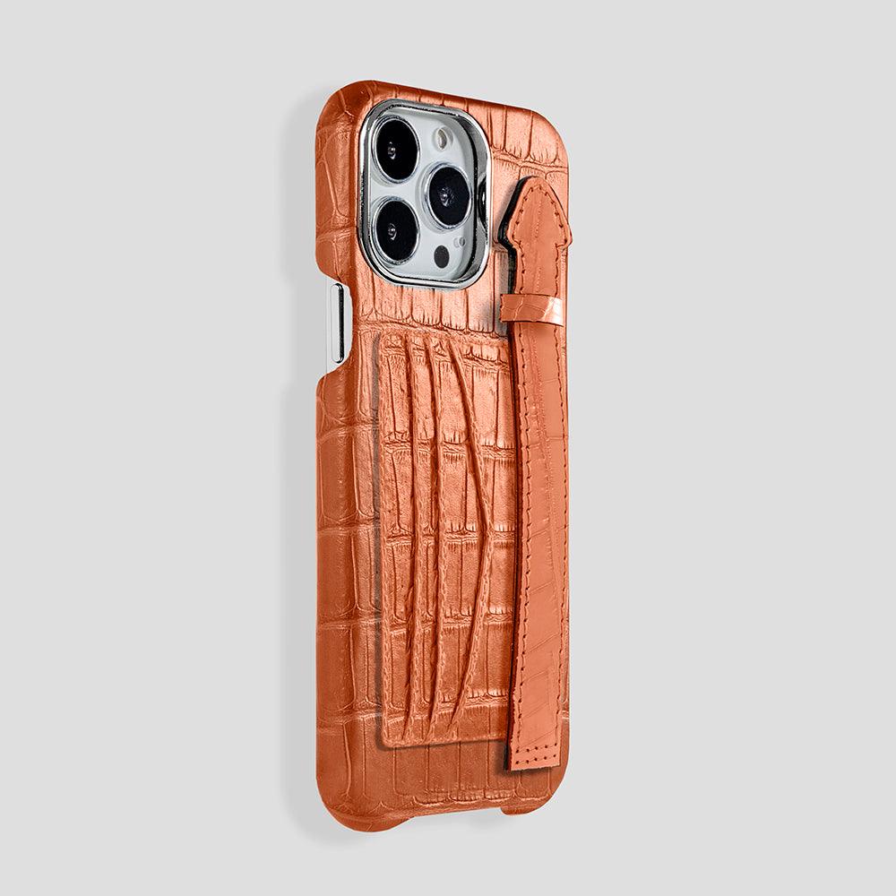 iPhone 15 Cardholder Finger Strap Case Alligator - Gatti Luxury